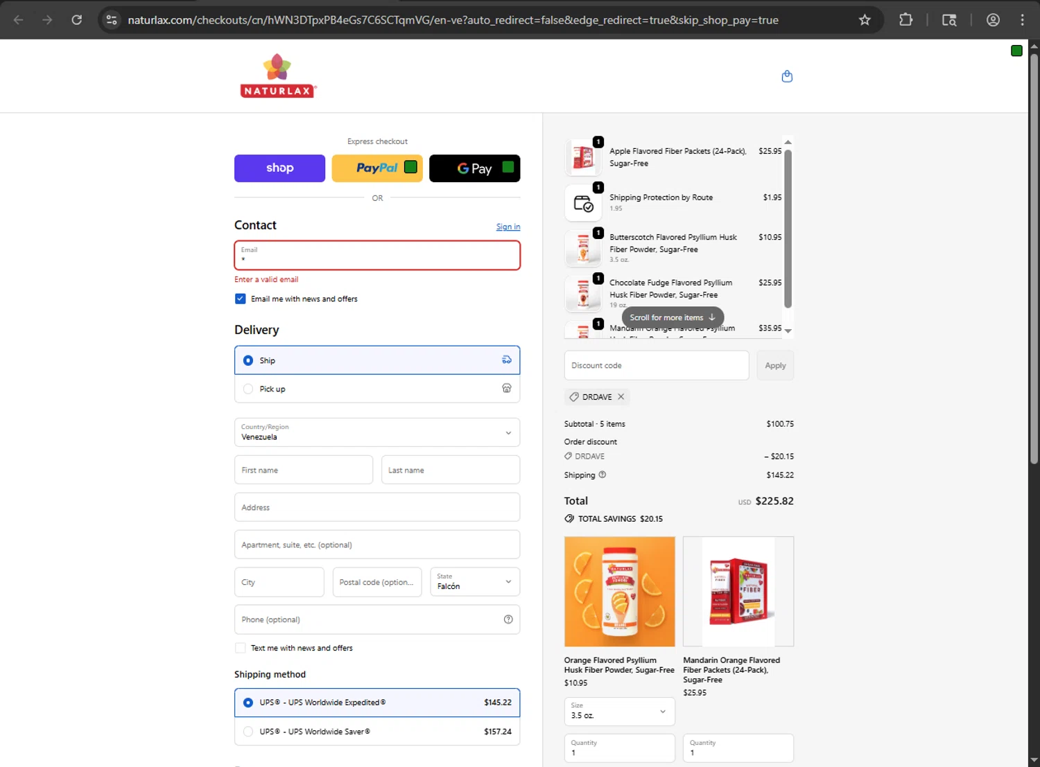 Naturlax discount code screenshot showing code DRDAVE applied at Naturlax checkout page. Uploaded by SimplyCodes community member MRDEAL on Sep 21, 2025