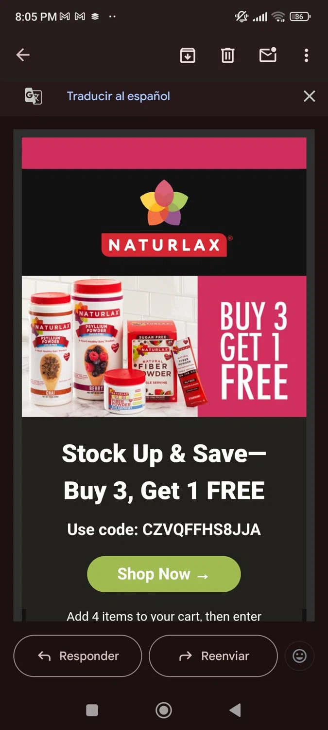 Naturlax discount code screenshot showing code CZVQFFHS8JJA applied at Naturlax checkout page. Uploaded by SimplyCodes community member SaraiVillarroel on Aug 13, 2025
