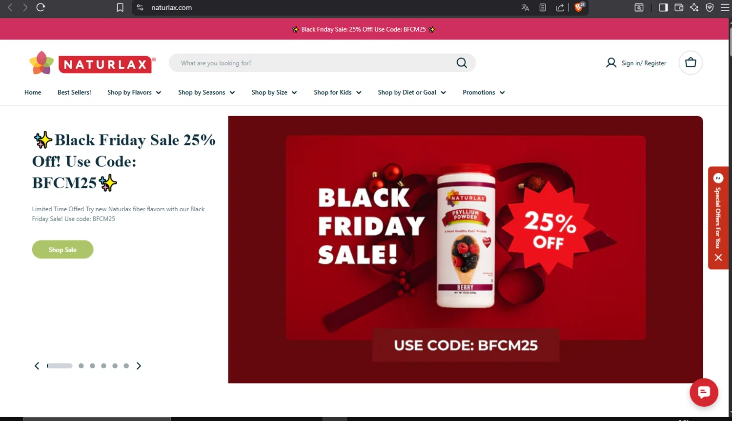 Naturlax discount code screenshot showing code BFCM25 applied at Naturlax checkout page. Uploaded by SimplyCodes community member crischidy25 on Nov 21, 2025