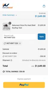 WETHRIFT$50 coupon verification screenshot