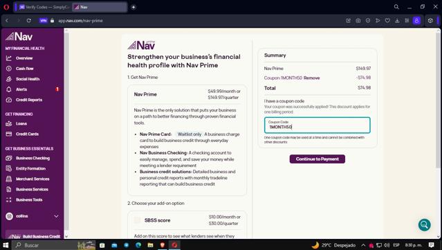 Nav checkout page showing Nav coupon code box | Screenshot taken by SimplyCodes community member on Sep 1, 2023