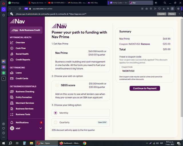Nav checkout page showing Nav coupon code box | Screenshot taken by SimplyCodes community member on Nov 4, 2023