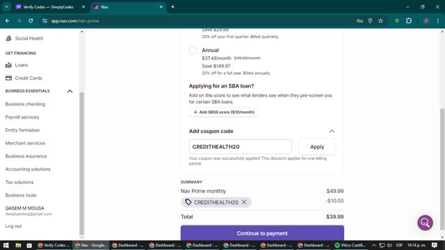 Nav checkout page showing Nav coupon code box | Screenshot taken by SimplyCodes community member on Apr 26, 2024