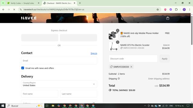 NAVEE checkout page showing NAVEE promo code box | Screenshot taken by SimplyCodes community member on Sep 15, 2025