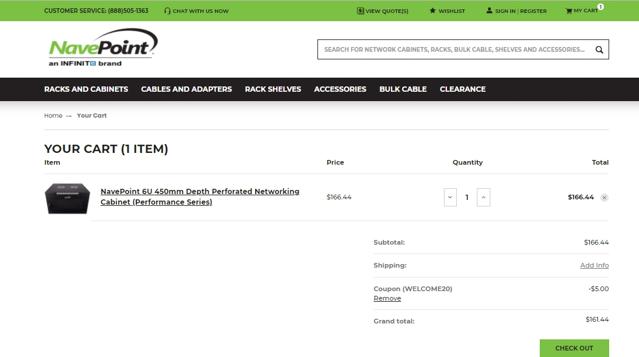 Nave Point checkout page showing Nave Point promo code box | Screenshot taken by SimplyCodes community member on Mar 31, 2021