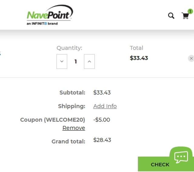 Nave Point checkout page showing Nave Point promo code box | Screenshot taken by SimplyCodes community member on May 3, 2021