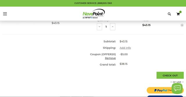 Nave Point checkout page showing Nave Point promo code box | Screenshot taken by SimplyCodes community member on Mar 29, 2021