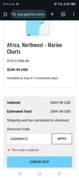 GARMIN10 coupon verification screenshot