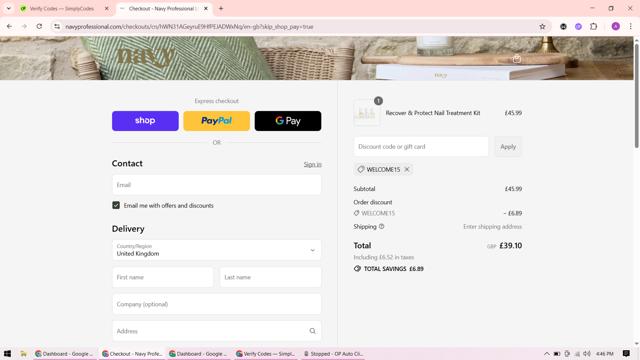 Navy Professional checkout page showing Navy Professional discount code box | Screenshot taken by SimplyCodes community member on Sep 15, 2025