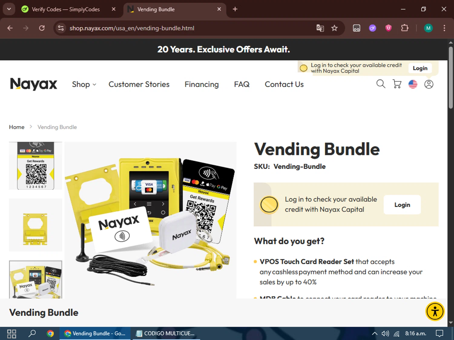 Nayax coupon code screenshot showing code REVESTOR applied at Nayax checkout page. Uploaded by SimplyCodes community member GleynnethR on Sep 2, 2025