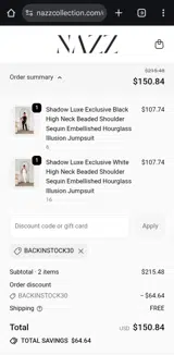 BACKINSTOCK30 coupon verification screenshot