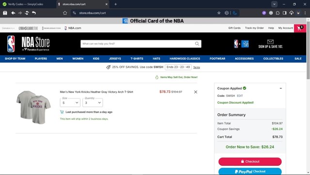 NBA League Pass checkout page showing NBA League Pass promo code box | Screenshot taken by SimplyCodes community member on Sep 3, 2025