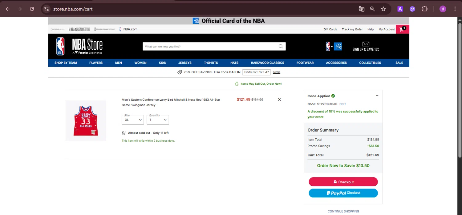 NBA League Pass checkout page showing NBA League Pass promo code box | Screenshot taken by SimplyCodes community member on Jan 24, 2026