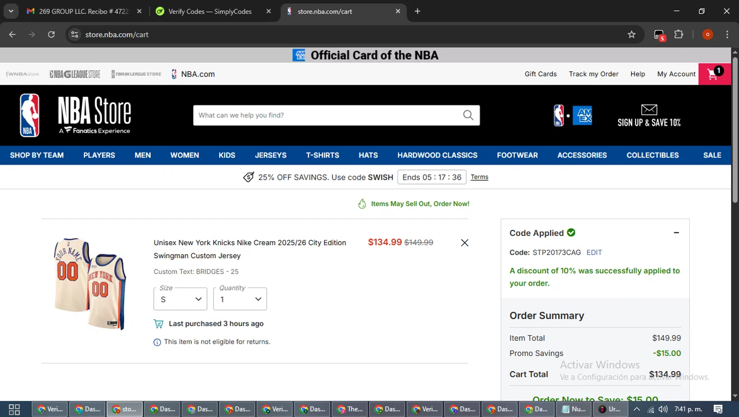 NBA League Pass promo code screenshot showing code STP20173CAG applied at NBA League Pass checkout page. Uploaded by SimplyCodes community member WiseTracker2171 on Jan 2, 2026