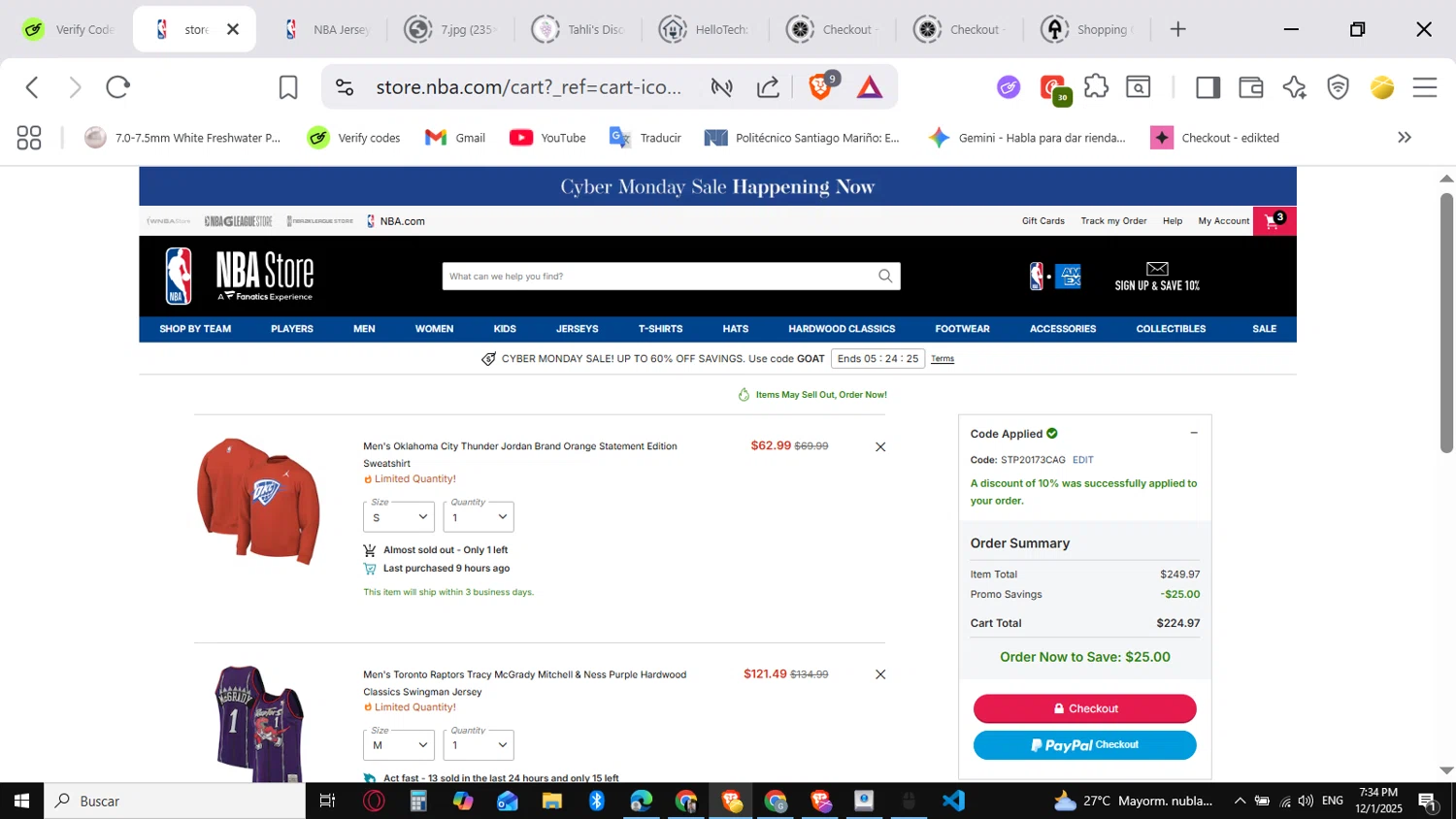 NBA League Pass promo code screenshot showing code STP20173CAG applied at NBA League Pass checkout page. Uploaded by SimplyCodes community member conorgrey on Dec 1, 2025