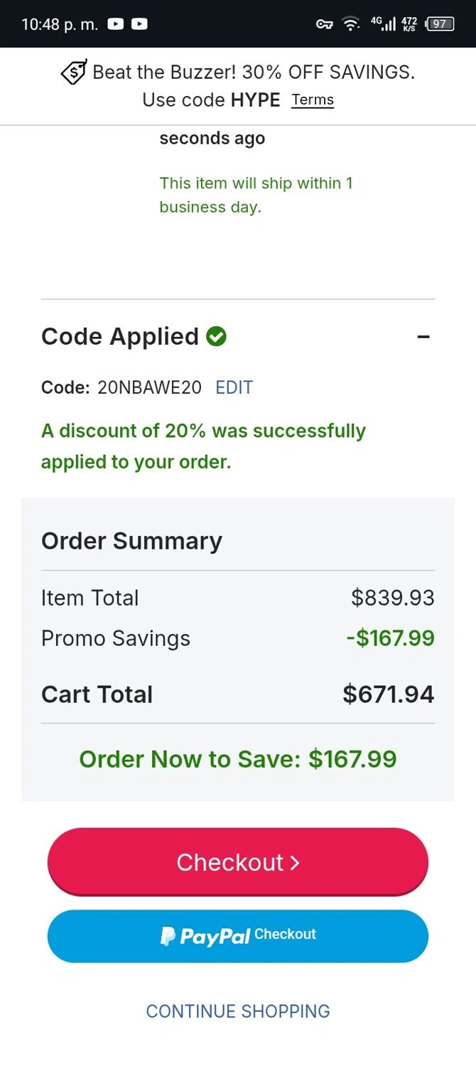 NBA League Pass promo code screenshot showing code 20nbawe20 applied at NBA League Pass checkout page. Uploaded by SimplyCodes community member Rafita on Dec 19, 2025