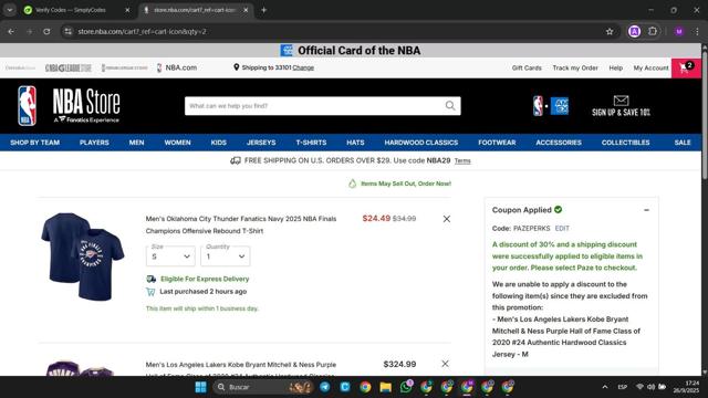NBA League Pass checkout page showing NBA League Pass promo code box | Screenshot taken by SimplyCodes community member on Sep 26, 2025