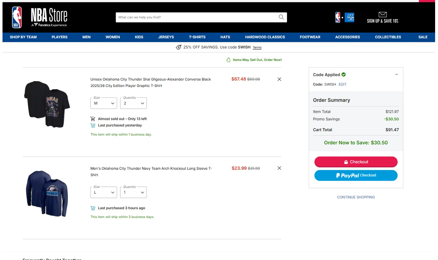 NBA League Pass promo code screenshot showing code SWISH applied at NBA League Pass checkout page. Uploaded by SimplyCodes community member Dulce__ on Jan 29, 2026