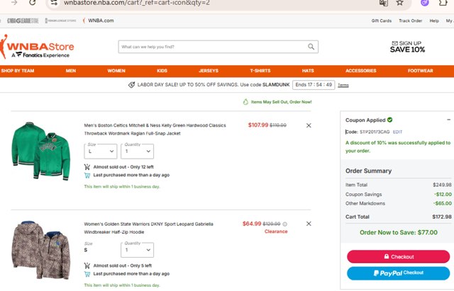 NBA checkout page showing NBA promo code box | Screenshot taken by SimplyCodes community member on Sep 1, 2025