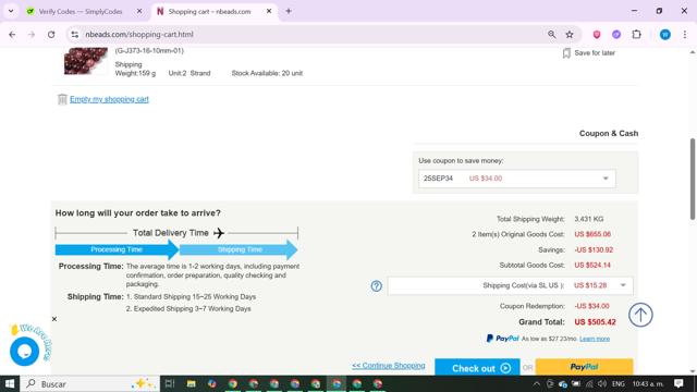 Nbeads checkout page showing Nbeads discount code box | Screenshot taken by SimplyCodes community member on Sep 4, 2025