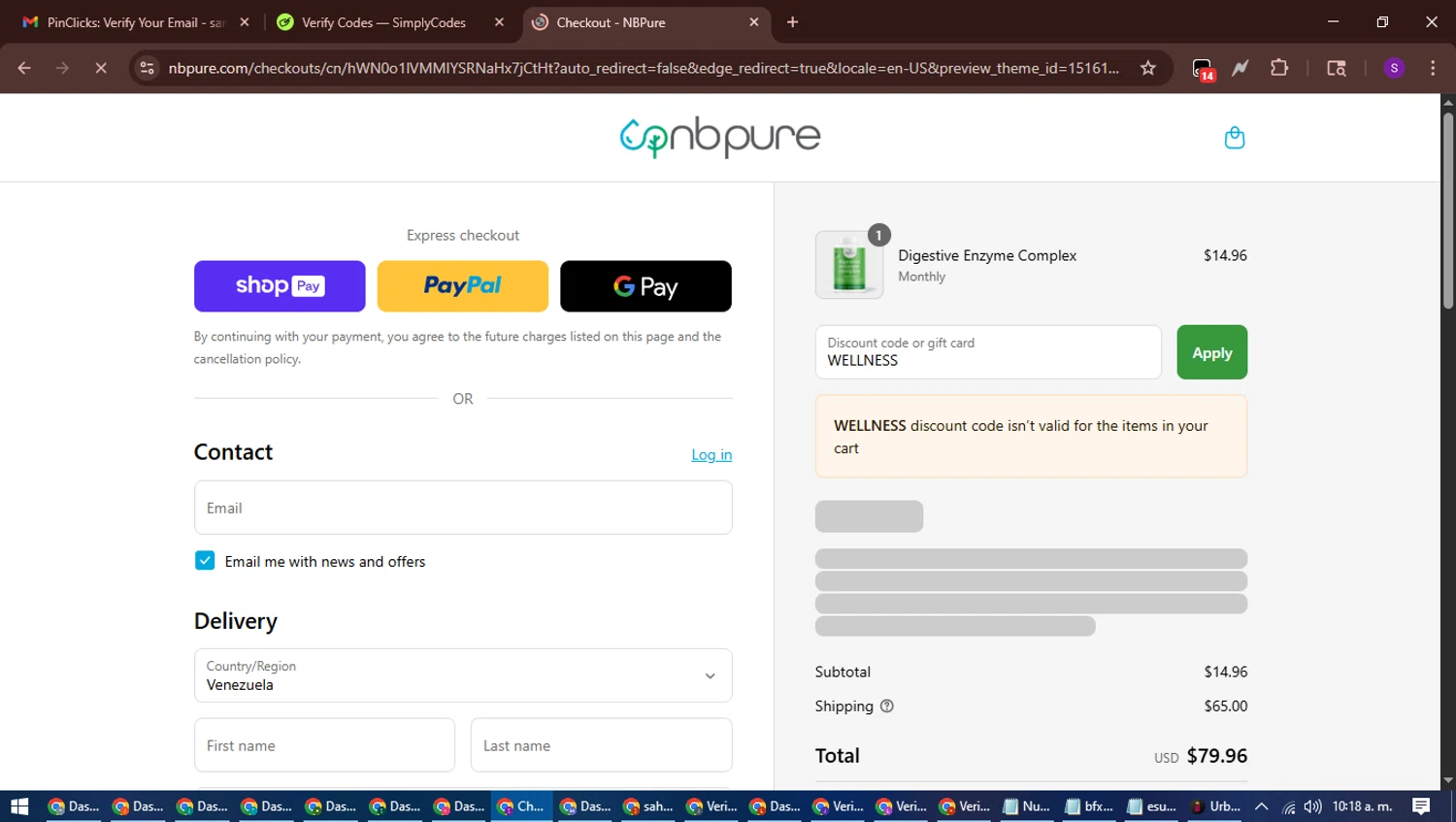NB Pure promo code screenshot showing code WELLNESS applied at NB Pure checkout page. Uploaded by SimplyCodes community member ShieldWarden7838 on Jul 19, 2025