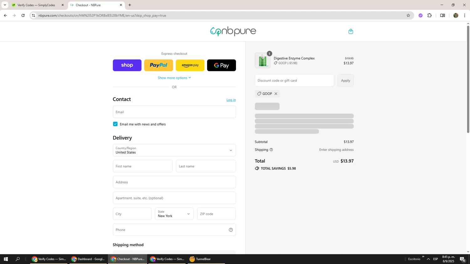 NB Pure promo code screenshot showing code GOOP applied at NB Pure checkout page. Uploaded by SimplyCodes community member Phoenix585 on Sep 9, 2025