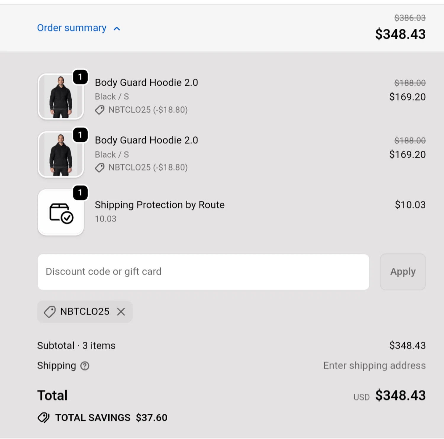NBT Clothing discount code screenshot showing code Nbtclo25 applied at NBT Clothing checkout page. Uploaded by SimplyCodes community member CleverGuardian861 on Nov 26, 2025