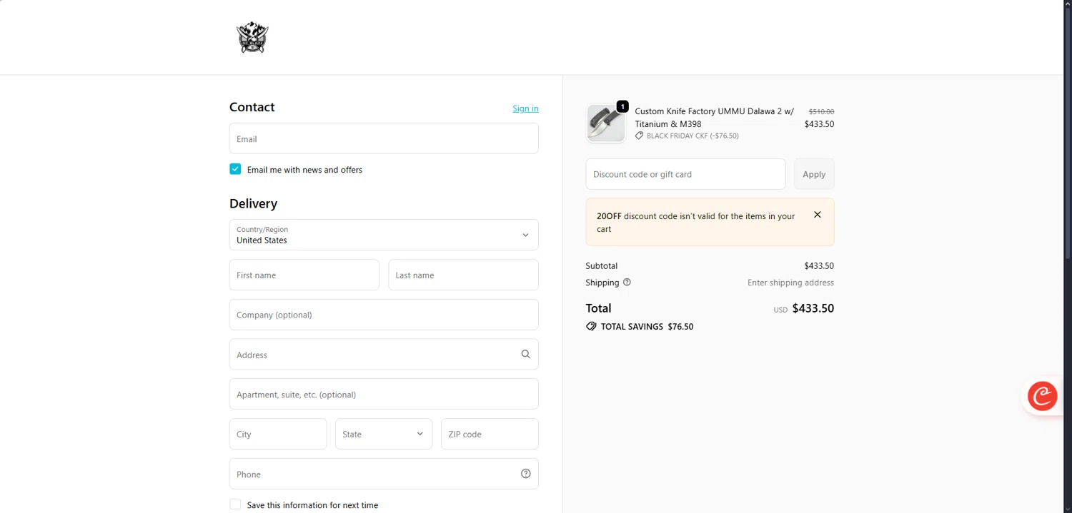 NC Blade promo code screenshot showing code 20off applied at NC Blade checkout page. Uploaded by SimplyCodes community member Dorothy on Dec 30, 2025