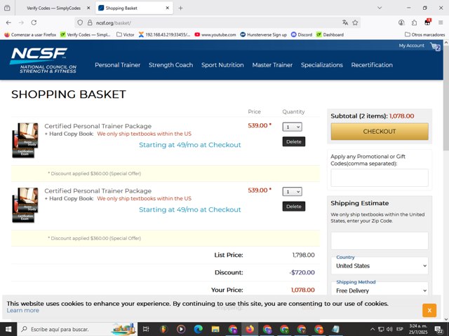 NCSF checkout page showing NCSF promo code box | Screenshot taken by SimplyCodes community member on Jul 25, 2025