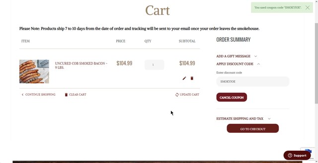 North Country Smokehouse checkout page showing North Country Smokehouse discount code box | Screenshot taken by SimplyCodes community member on Oct 12, 2023