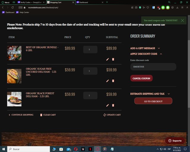 North Country Smokehouse checkout page showing North Country Smokehouse discount code box | Screenshot taken by SimplyCodes community member on Dec 9, 2023