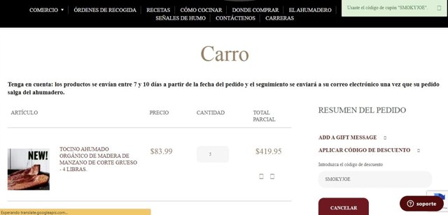 North Country Smokehouse checkout page showing North Country Smokehouse discount code box | Screenshot taken by SimplyCodes community member on Mar 7, 2024