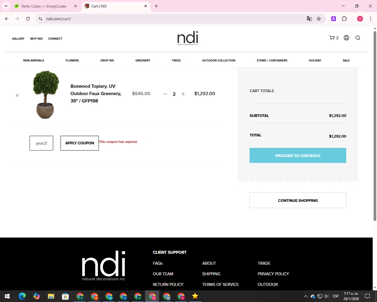 NDI promo code screenshot showing code year25 applied at NDI checkout page. Uploaded by SimplyCodes community member 00000056 on Jan 28, 2026