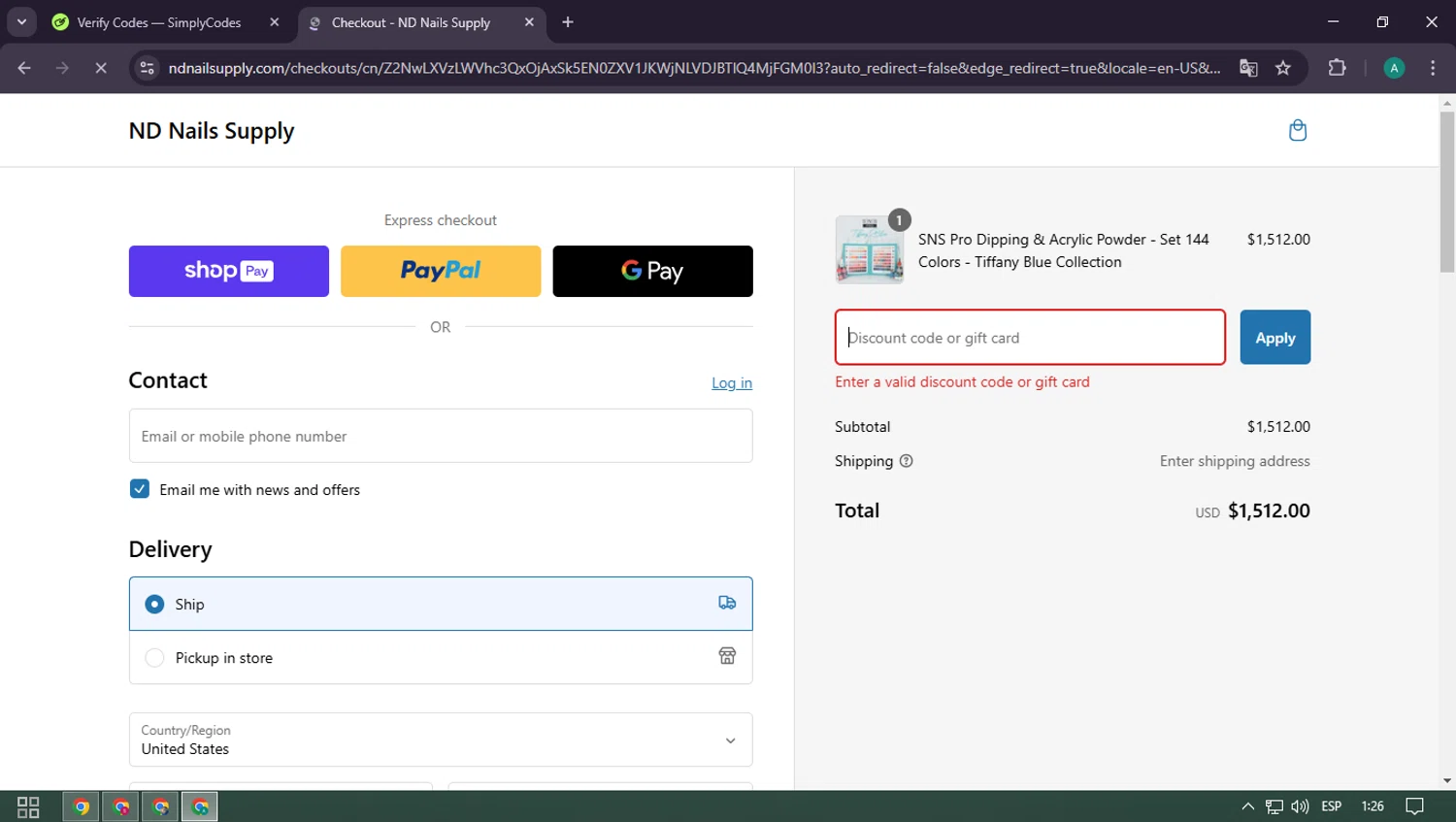 ND Nails Supply discount code screenshot showing code Weekend10off applied at ND Nails Supply checkout page. Uploaded by SimplyCodes community member CarlOz on Mar 3, 2025