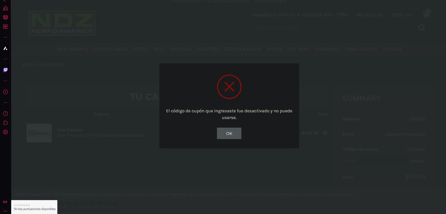 NDZ Performance coupon code screenshot showing code NDZ10 applied at NDZ Performance checkout page. Uploaded by SimplyCodes community member Ladybug on Sep 1, 2025