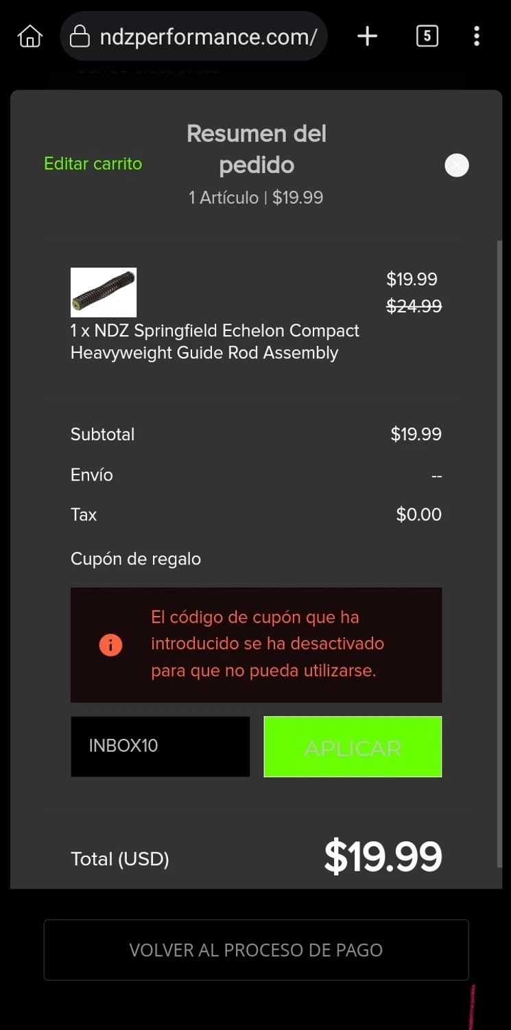 NDZ Performance coupon code screenshot showing code INBOX10 applied at NDZ Performance checkout page. Uploaded by SimplyCodes community member Sukuna_ on Oct 3, 2025