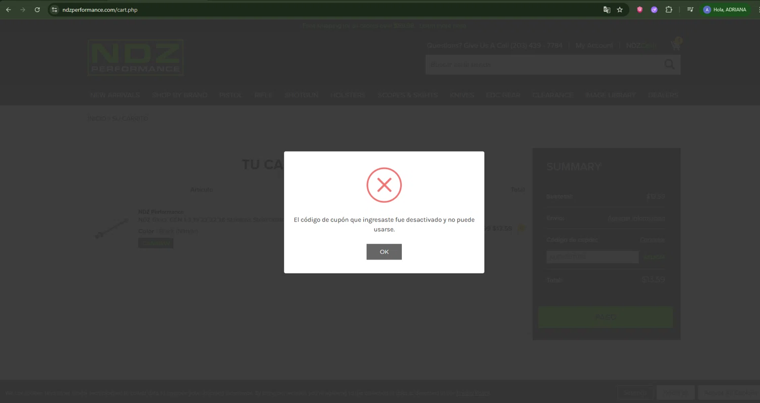 NDZ Performance coupon code screenshot showing code NDZYOUTUBE applied at NDZ Performance checkout page. Uploaded by SimplyCodes community member DealPioneer9231 on Nov 22, 2025