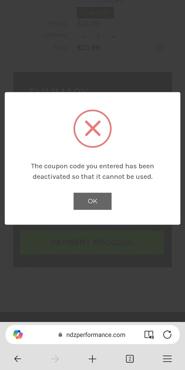 NDZ Performance coupon code screenshot showing code BLUETRAIL applied at NDZ Performance checkout page. Uploaded by SimplyCodes community member Enmanuel17 on Nov 26, 2025