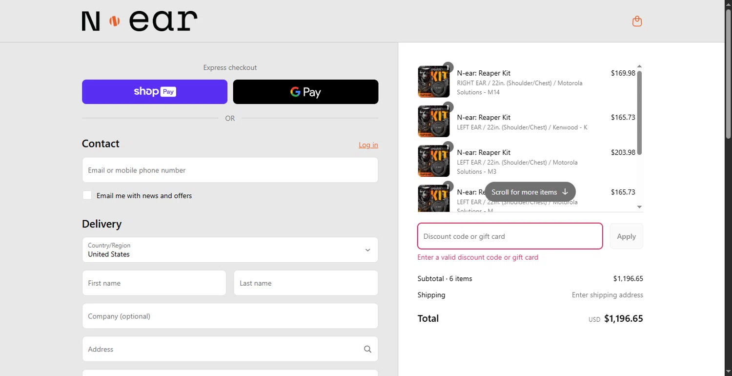 N-ear promo code screenshot showing code MOM-IS-THE-BOMB applied at N-ear checkout page. Uploaded by SimplyCodes community member ShieldLion4225 on Jun 11, 2025