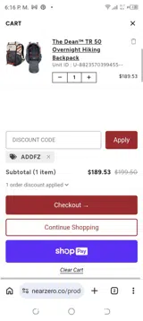 Addfz coupon verification screenshot
