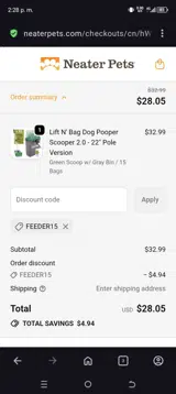 FEEDER15 coupon verification screenshot