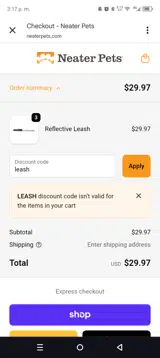 leash coupon verification screenshot