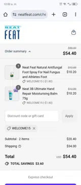 Welcome15 coupon verification screenshot