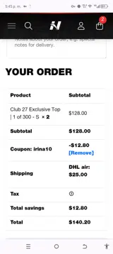 IRINA10 coupon verification screenshot