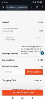 CPNEBO25 coupon verification screenshot