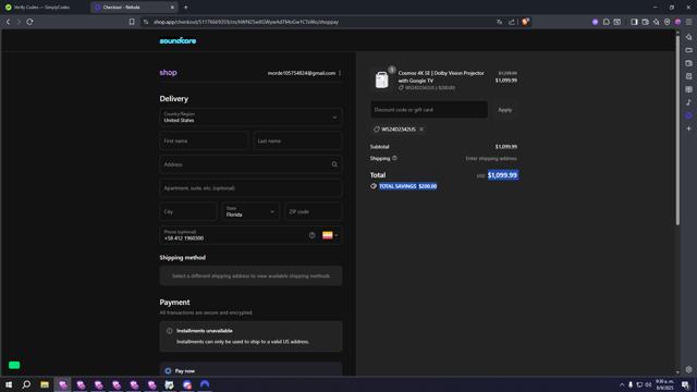 Nebula checkout page showing Nebula discount code box | Screenshot taken by SimplyCodes community member on Sep 8, 2025