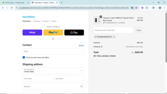 Nebula checkout page showing Nebula discount code box | Screenshot taken by SimplyCodes community member on Sep 10, 2025