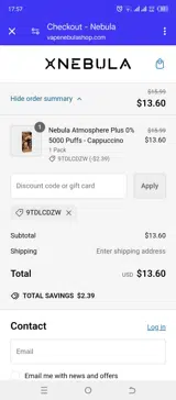 Nebula Vape coupon verification screenshot