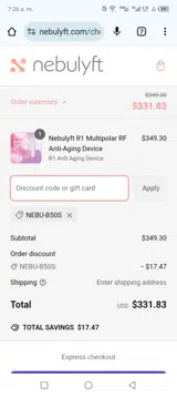 Nebu-b50s coupon verification screenshot