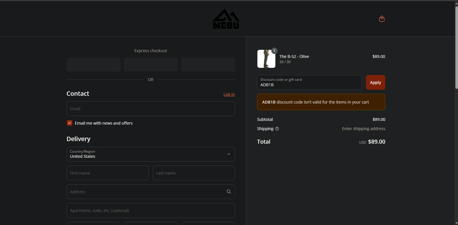 Nebu Summit promo code screenshot showing code ADB1B applied at Nebu Summit checkout page. Uploaded by SimplyCodes community member Nor_man on Jun 14, 2025